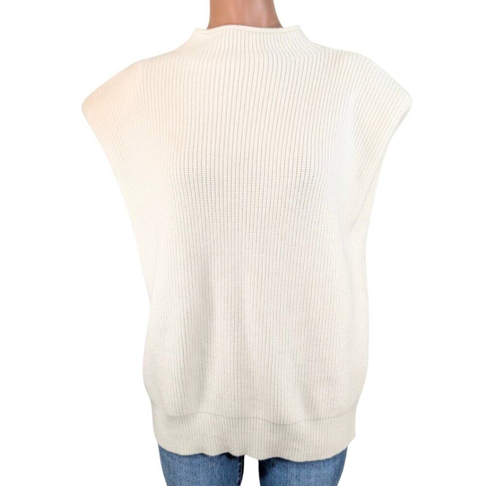 Women's Small Winter White Ribbed Sleeveless Mock Turtleneck Pullover Sweater